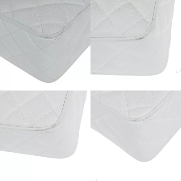 CHANEL CC Chain Shoulder Bag Caviar Skin Leather White GHW Vintage - Picture 7 of 16